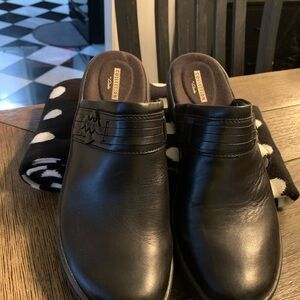 Black Leather Clogs